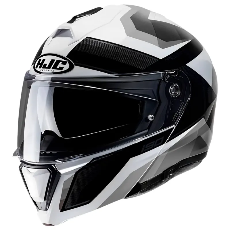Capacete HJC I90 Lark Preto Branco Cinza Fechado - 
