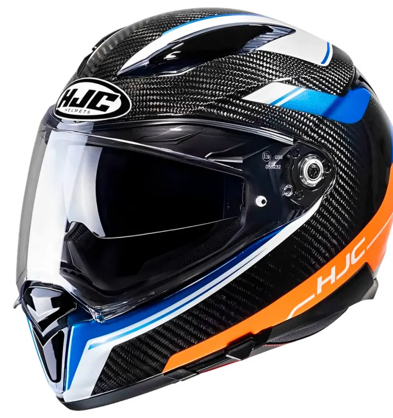 Capacete HJC F70 Carbon Ubis Preto Azul Laranja Fechado - Preto Azul Laranja