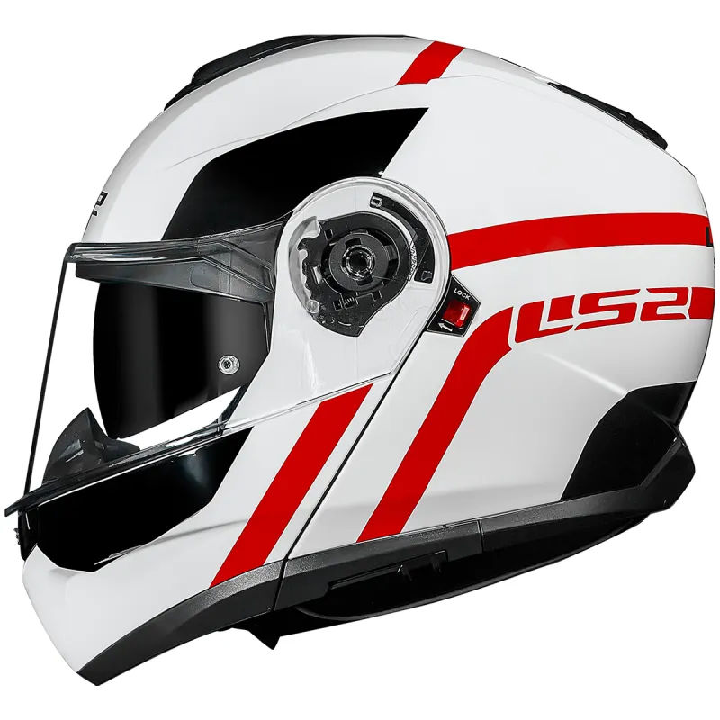 Capacete LS2 FF908 Strobe 2 Autox Branco Vermelho Articulado/Robocop - Branco Vermelho
