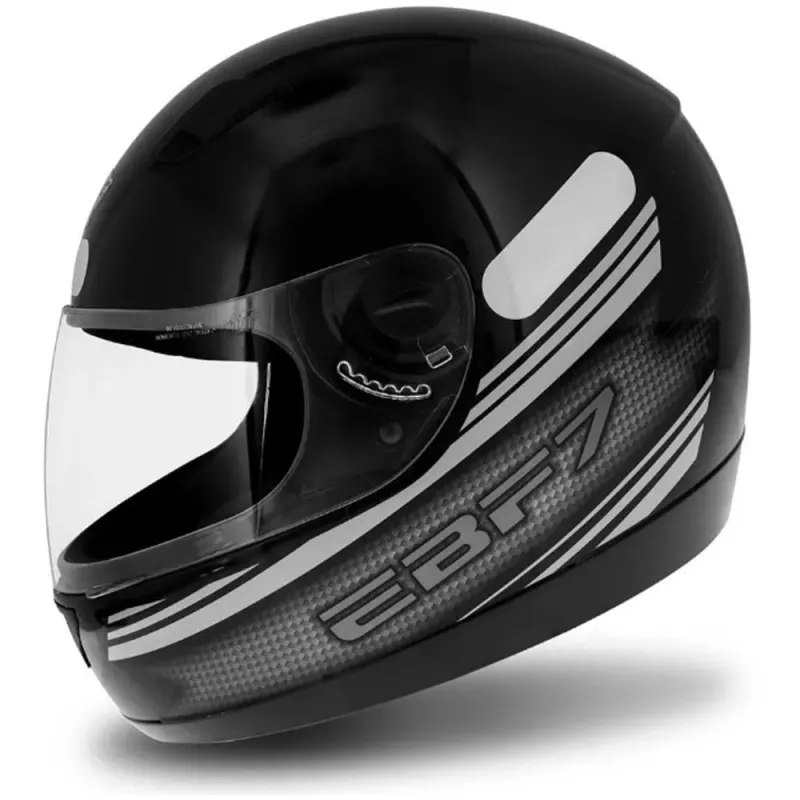 Capacete EBF 7 New Carbon Preto Prata Fechado - 