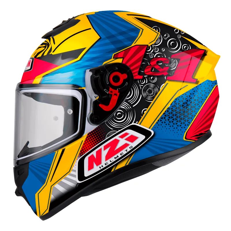 Capacete NZI Trendy One One Amarelo Azul Vermelho Fechado - 