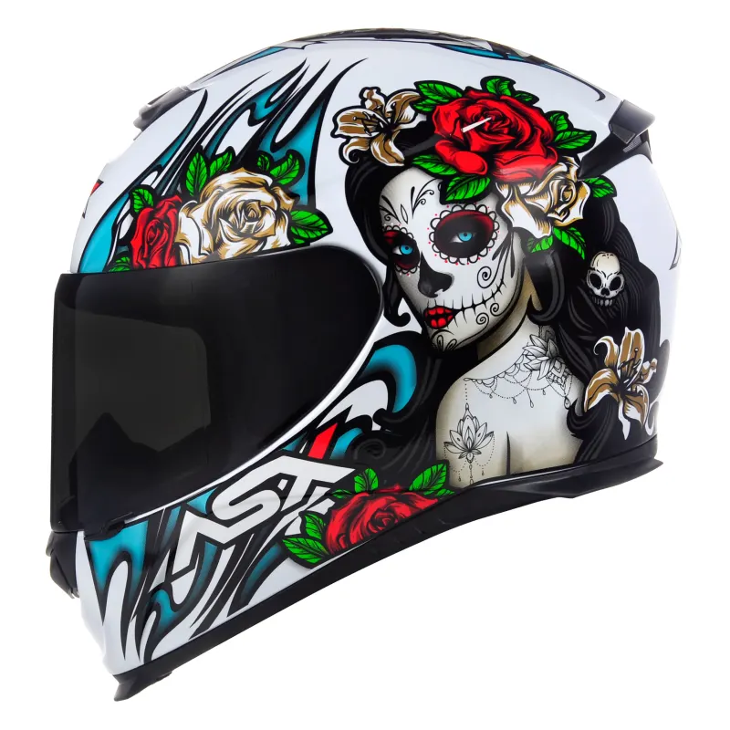 Capacete ASX Eagle Catrina Branco Azul Vermelho Fechado - 