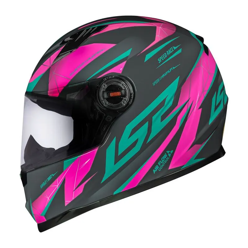 Capacete LS2 FF358 Draze Cinza Verde Rosa Fechado - Cinza Verde