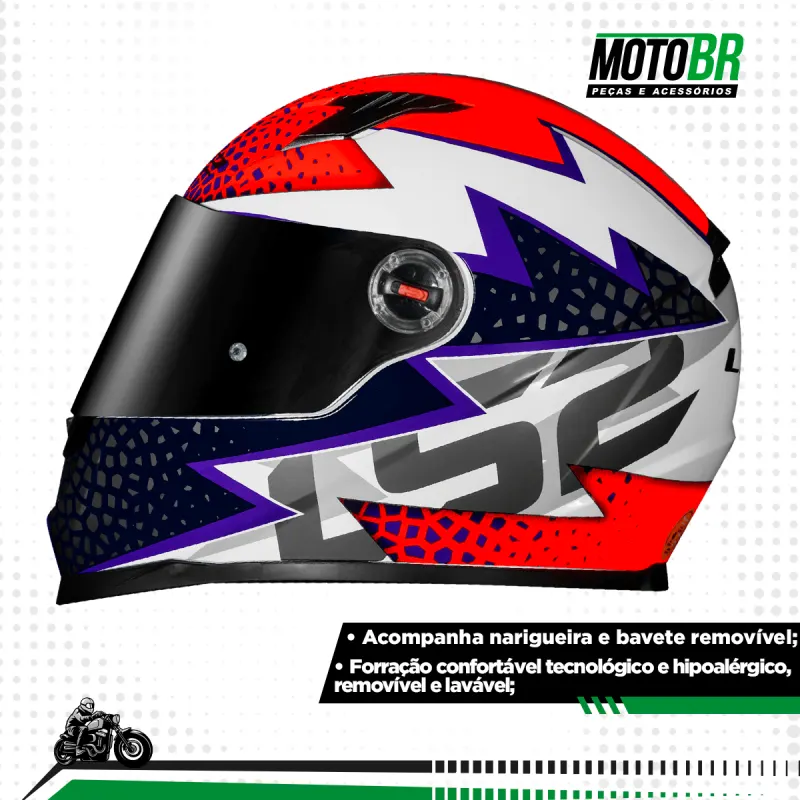 Capacete LS2 FF358 Speedy Branco Roxo Laranja Fechado - Branco Roxo Laranja