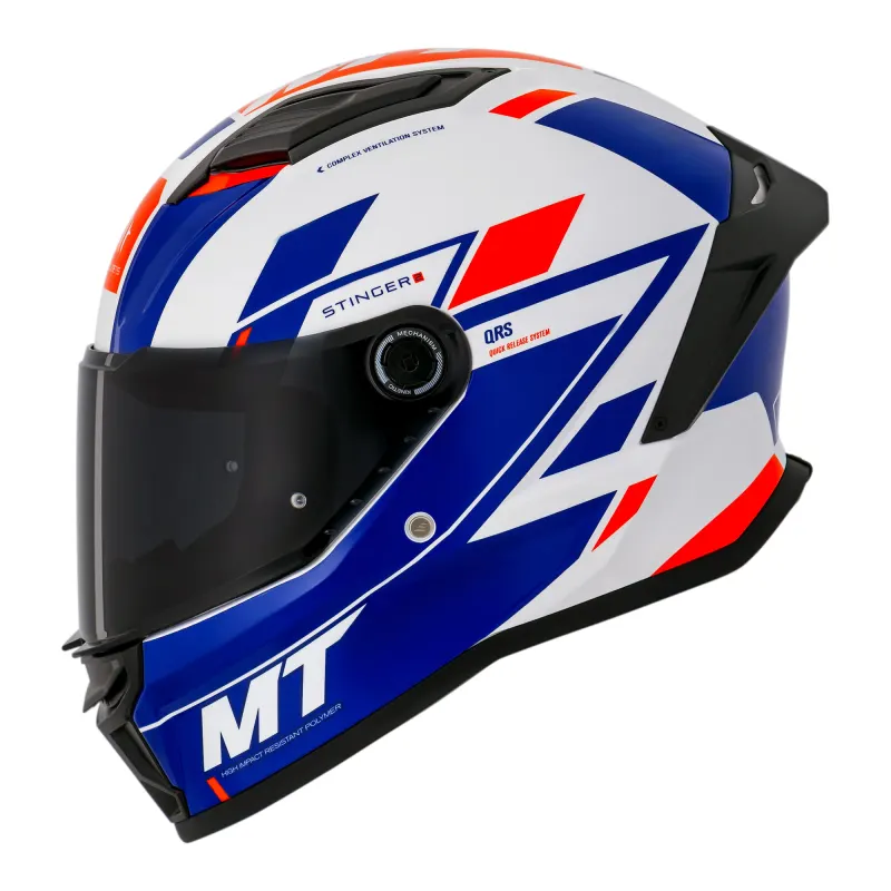 Capacete MT Stinger 2 Zivze E7 Branco Azul Fechado - 
