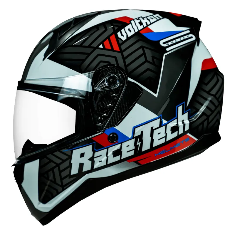 Capacete Race Tech Capacete Fechado Race Tech Sector Voltkon Preto Branco Fechado - Preto Branco