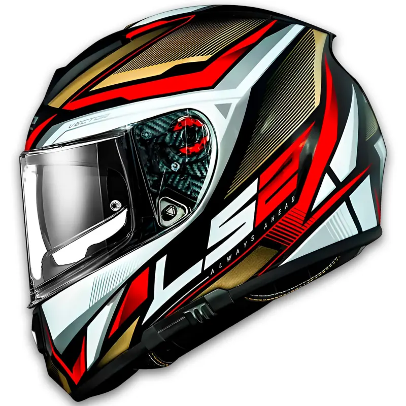 Capacete LS2 FF397 Vector Rider Prata Dourado Vermelho Fechado - Vermelho
