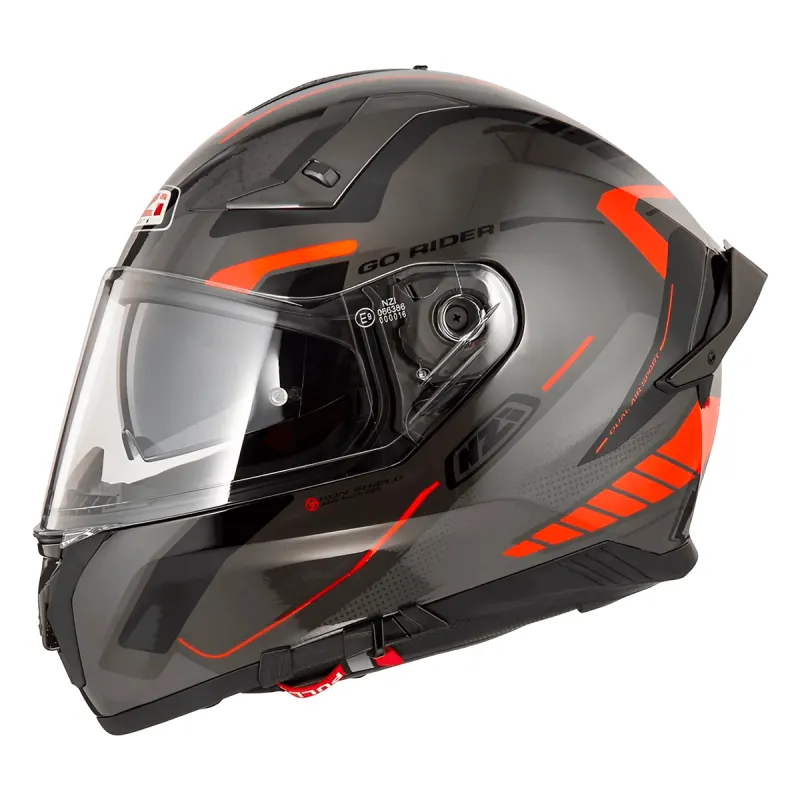 Capacete NZI Go Rider Motion Cinza Vermelho Preto Fechado - Cinza Vermelho Preto