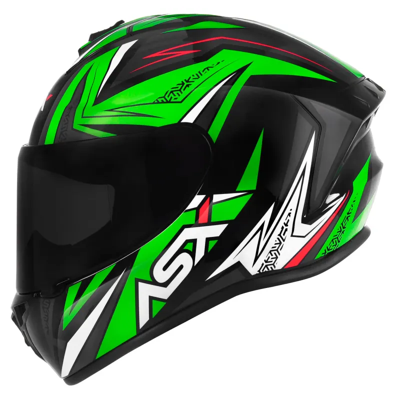 Capacete ASX Draken Vector Preto Verde Branco Fechado - 