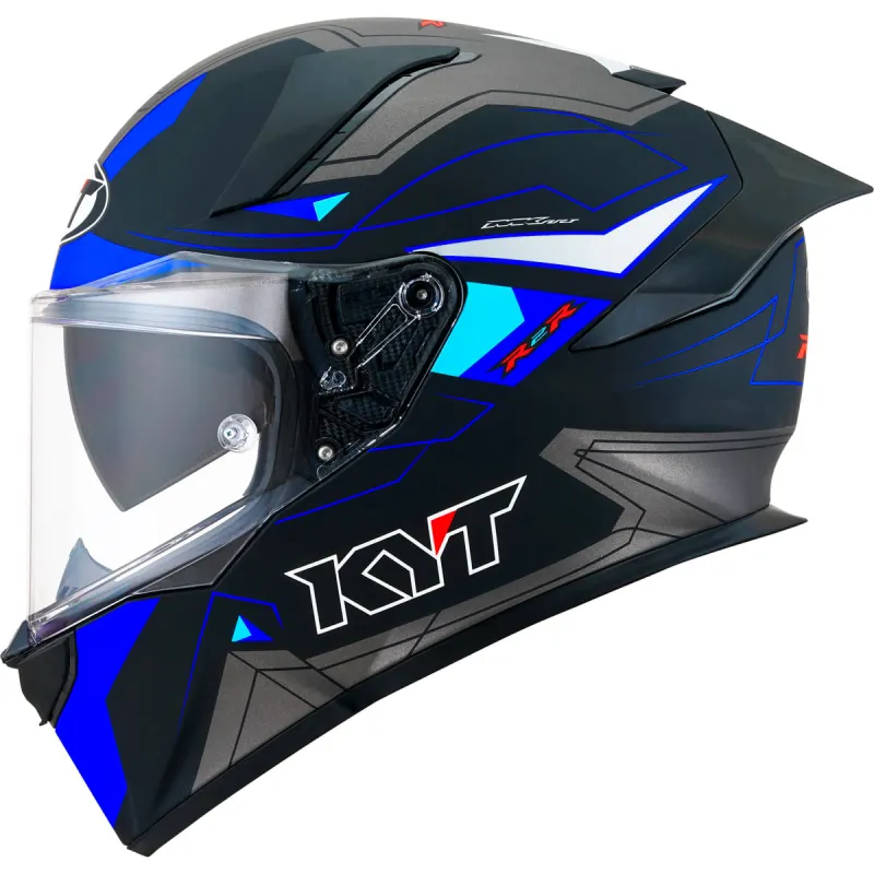Capacete KYT R2R Led Fosco Preto Azul Fechado - 