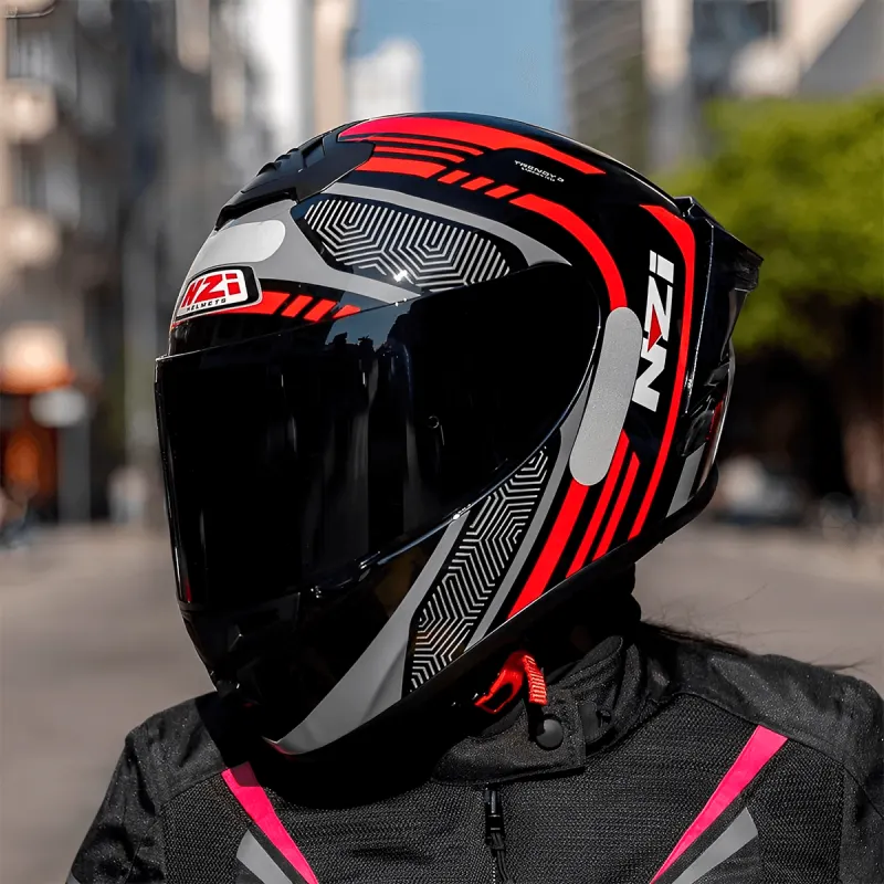 Capacete NZI Trendy 3 Stream Connected Preto Vermelho Anthracite Fechado - Preto Vermelho Anthracite