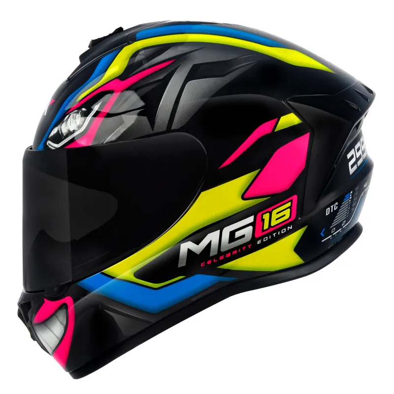 Capacete ASX Draken Marianny Preto Amarelo Azul Fechado - 