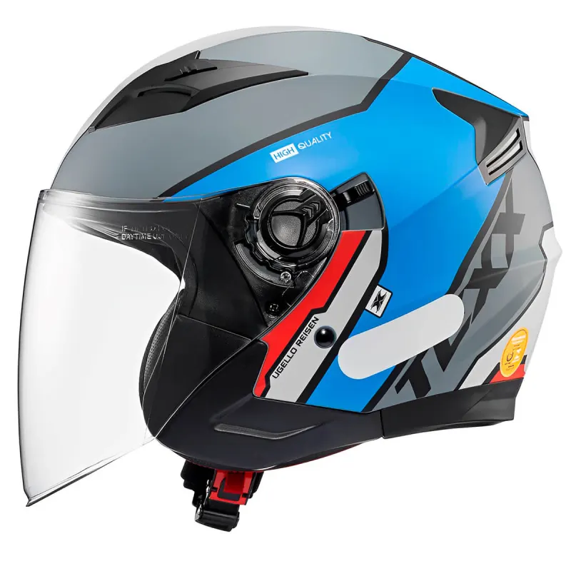 Capacete Texx Ugello Reisen Azul Vermelho Branco Fechado - 