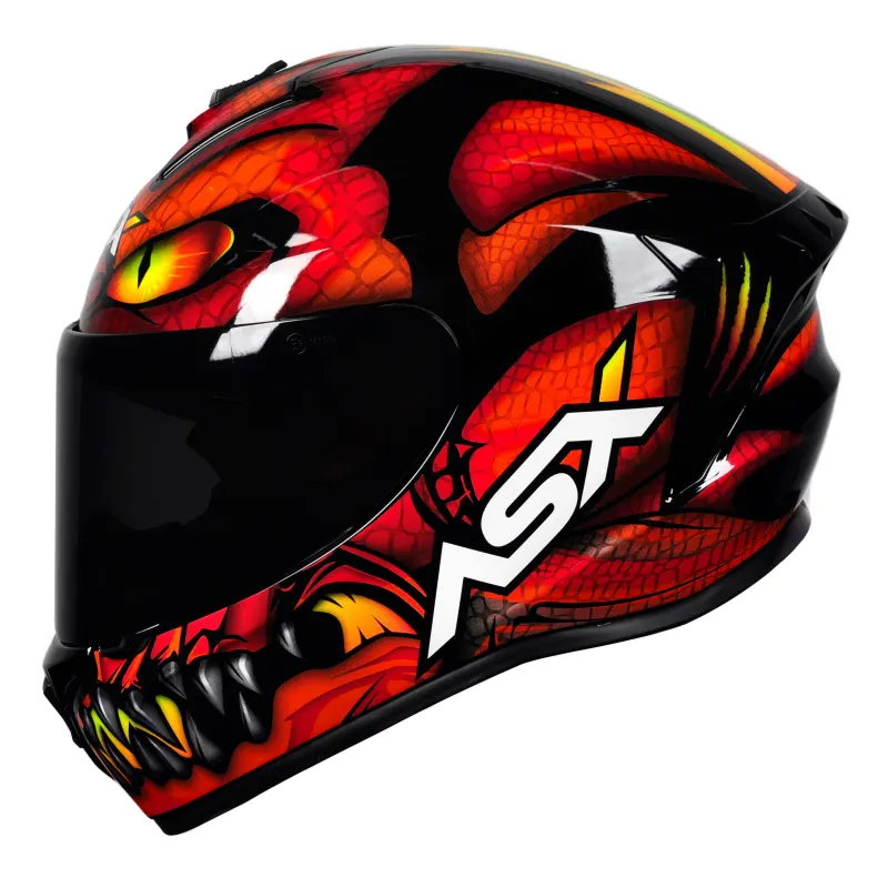 Capacete ASX Draken Raptor Preto Vermelho Fechado - 