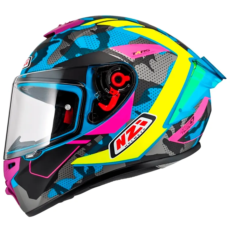 Capacete NZI Trendy 3 Stream Camu Azul Neon Rosa Fechado - Azul Neon Rosa