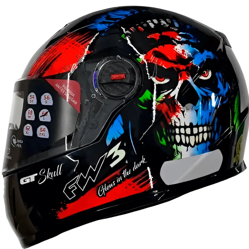 Capacete FW3 GT Skull Caveira Preto Fechado - 