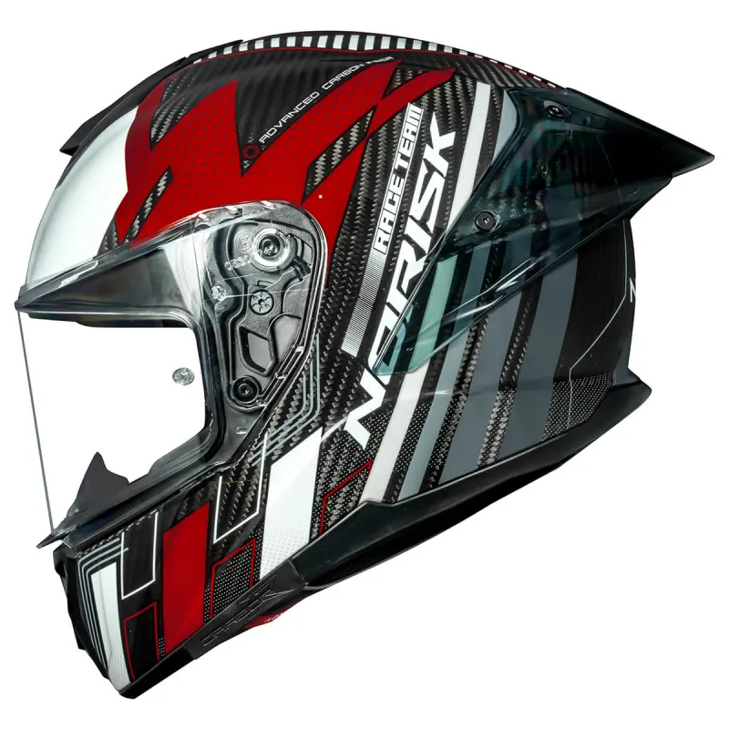 Capacete Norisk Carbon R Team Vermelho Branco Fechado - Vermelho Branco