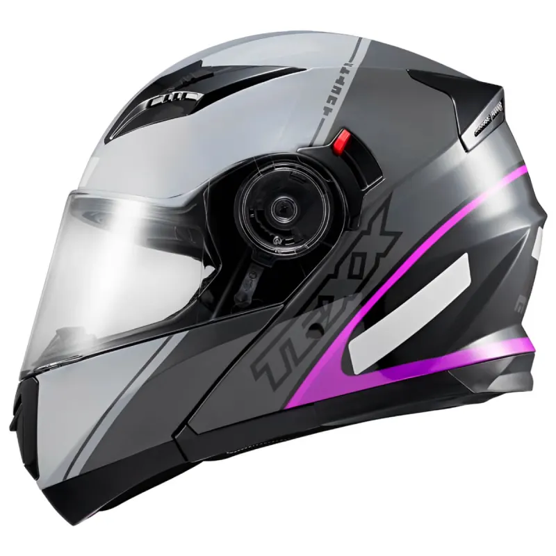 Capacete Texx Gladiator V3 Makan Cinza Rosa Articulado/Robocop - Cinza Rosa