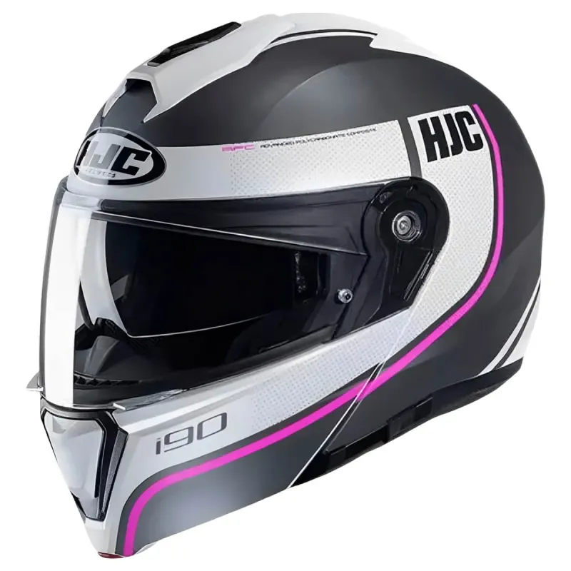 Capacete HJC I90 Davan Preto Branco Rosa Fechado - 