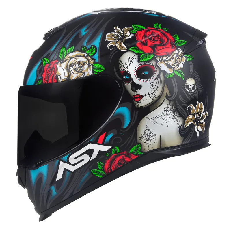 Capacete ASX Eagle Catrina Fosco Preto Azul Vermelho Fechado - 