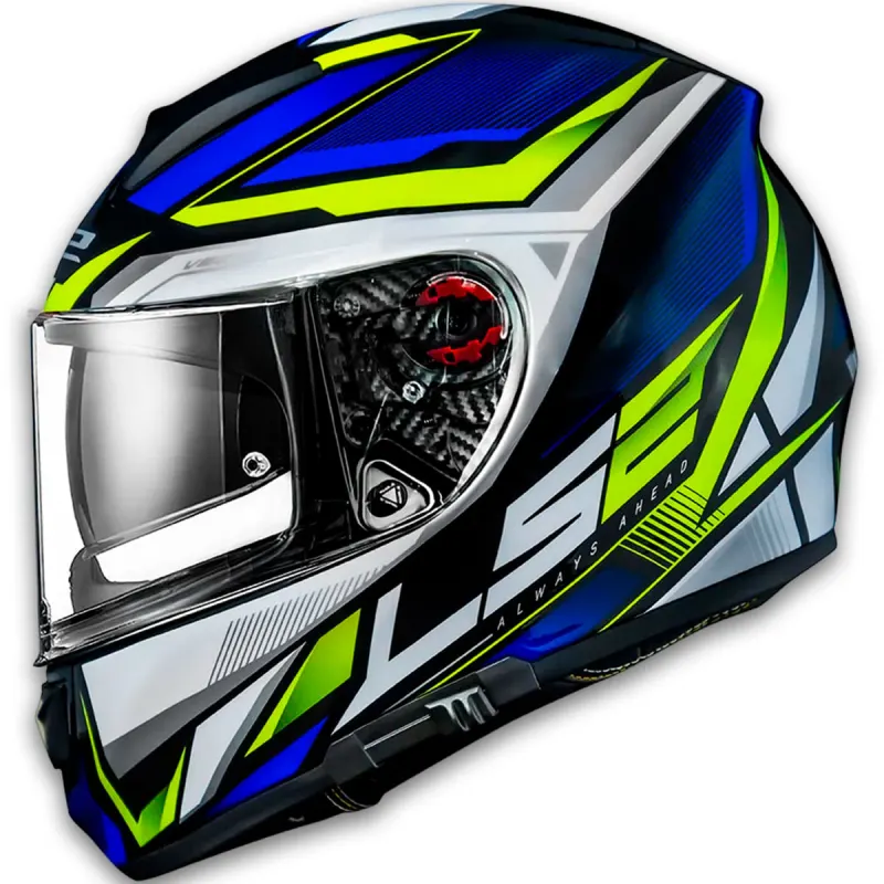 Capacete LS2 FF397 Vector Rider Azul Prata Amarelo Fechado - Azul
