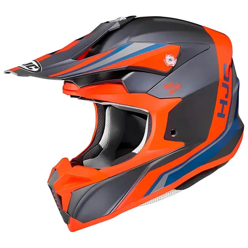 Capacete HJC Off I50 Flux Preto Laranja Cinza Azul Fechado - 