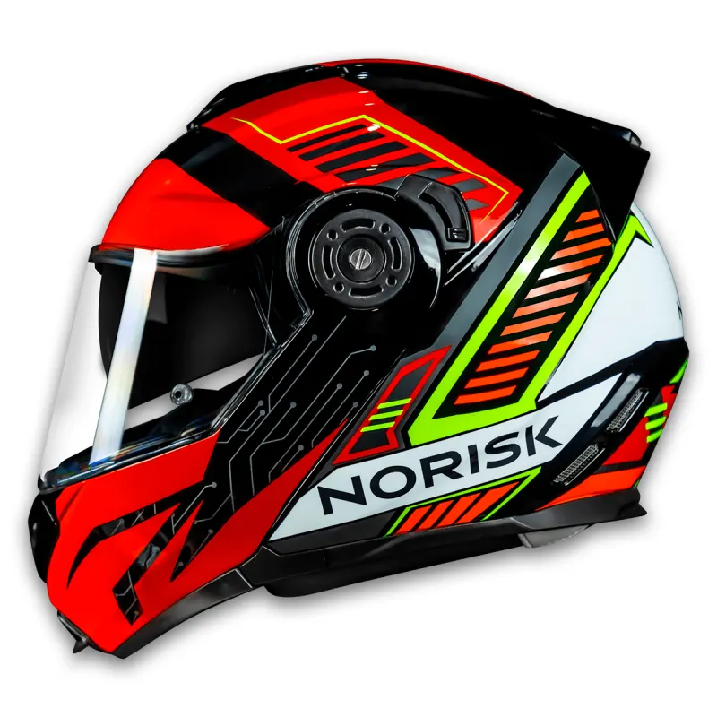 Capacete Norisk FF345 Route Charge Preto Vermelho Amarelo Articulado/Robocop - Preto Vermelho Amarelo