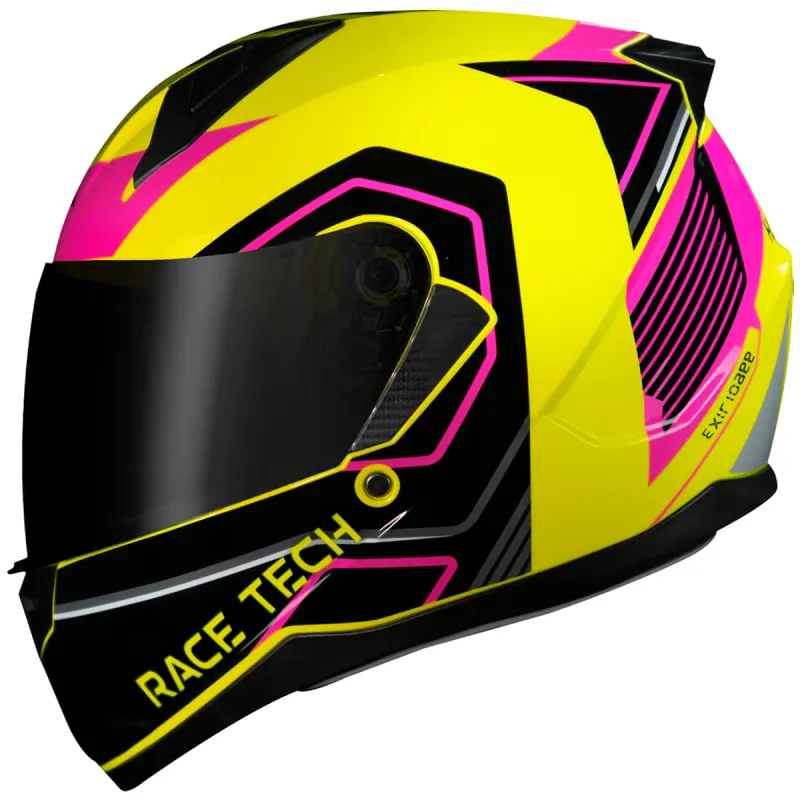 Capacete Race Tech Capacete Fechado Race Tech Sector Exilio Amarelo Rosa Preto Fechado - Amarelo Rosa Preto