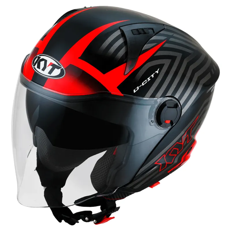 Capacete KYT D-City Lucent Preto Vermelho Fechado - 