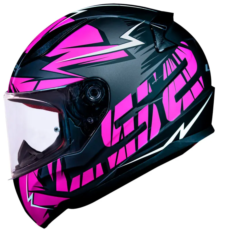 Capacete LS2 FF353 Rapid Cromo Fosco Preto Pink Fechado - Preto/Rosa