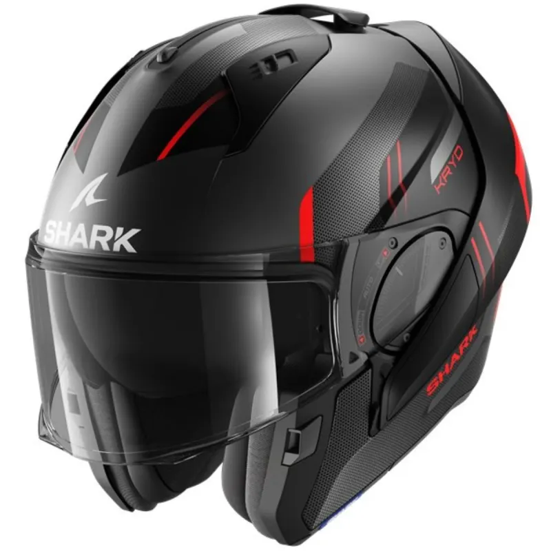 Capacete Shark Evo ES Kryd Fosco Preto Vermelho Antracite AKR Fechado - 