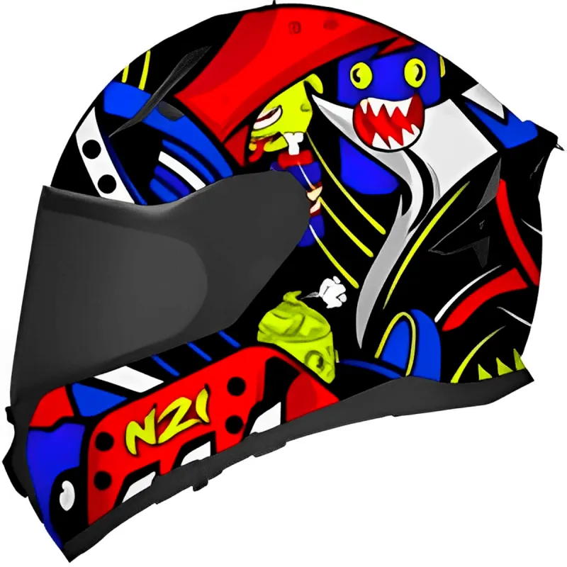 Capacete NZI Go Rider Spray Preto Azul Vermelho Fechado - Preto Azul Vermelho