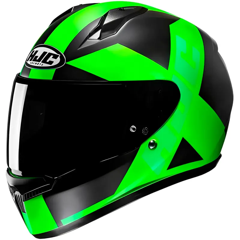 Capacete HJC C10 Tez Preto Verde Fechado - Preto Verde