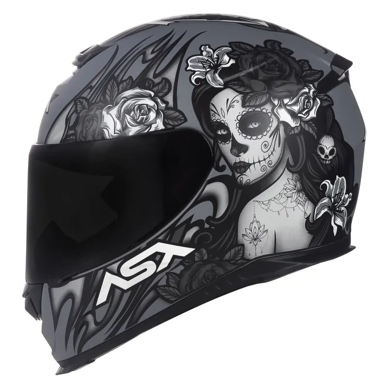 Capacete ASX Eagle Catrina Fosco Cinza Branco Preto Fechado - 