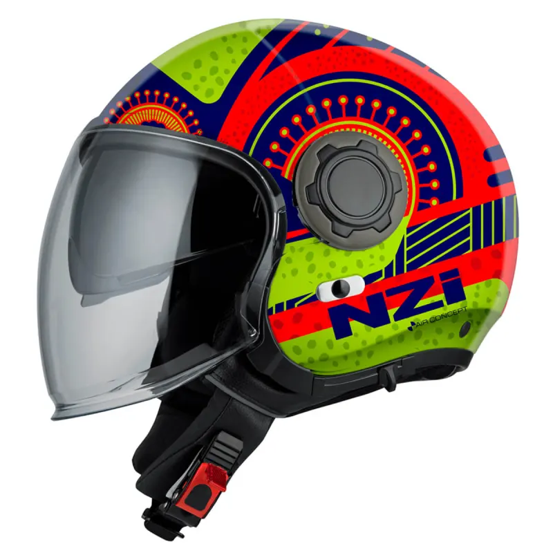 Capacete NZI Capacete Aberto NZI Ringway Duo Antera Azul Neon Vermelho Aberto - Azul Neon Vermelho