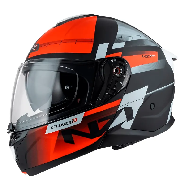 Capacete NZI Combi 3 Duo Metric Preto Vermelho Branco Fechado - 