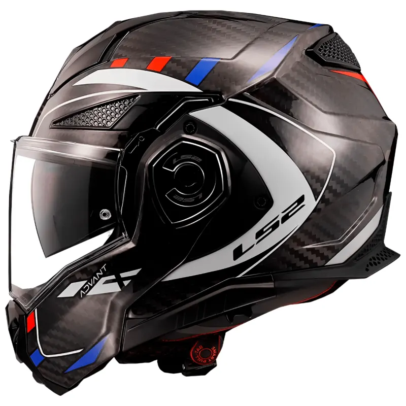 Capacete LS2 FF901 Advant X Carbon Future Branco Azul Vermelho Articulado/Robocop - Branco Azul Vermelho