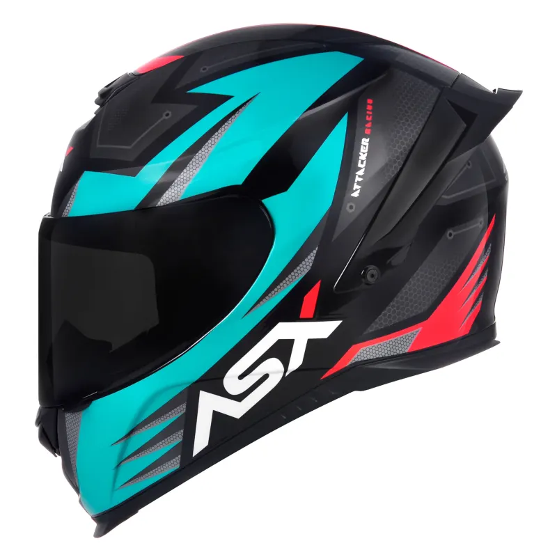 Capacete ASX Eagle Racing Attacker Preto Grafite Tiffany Fechado - 