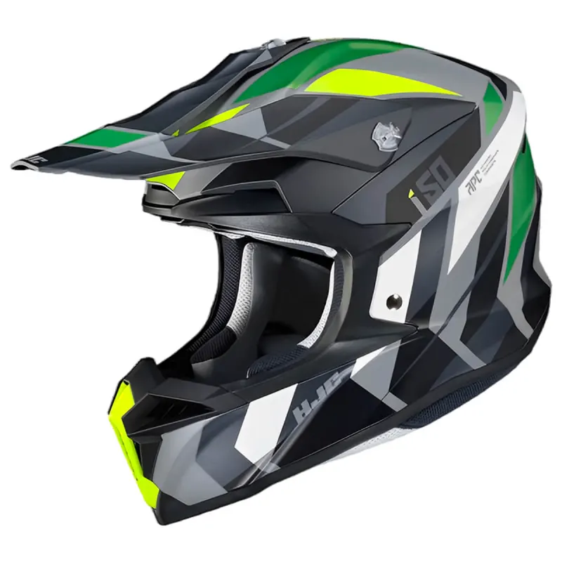 Capacete HJC Off I50 Vanish Cinza Preto Verde Amarelo Fechado - 