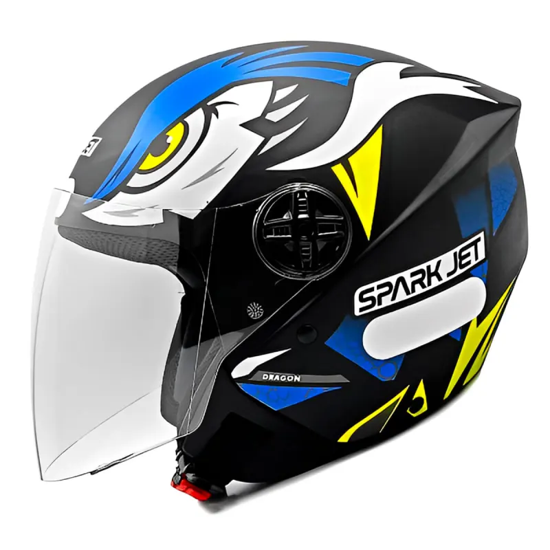 Capacete EBF Spark Jet Dragon Preto Azul Fosco Aberto - 