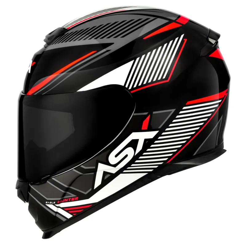 Capacete ASX Eagle Hunter Preto Branco Grafite Fechado - 