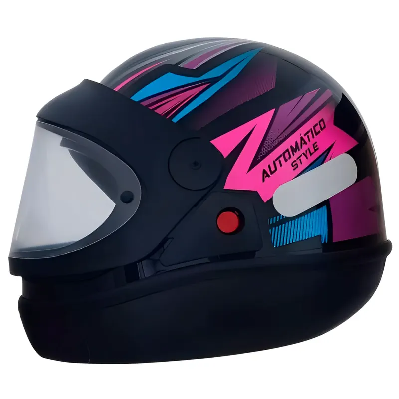 Capacete EBF Automatico Style Preto Rosa Fechado - 