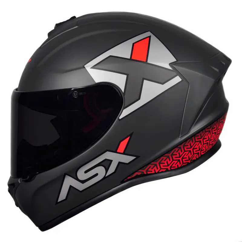 Capacete ASX Draken Concept Fosco Cinza Prata Vermelho Fechado - 