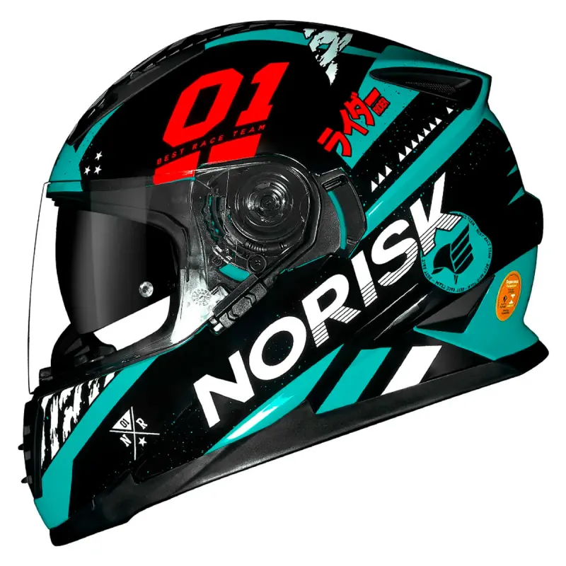 Capacete Norisk FF302 Soul Tokyo Preto Branco Verde Fechado - Preto Branco Verde