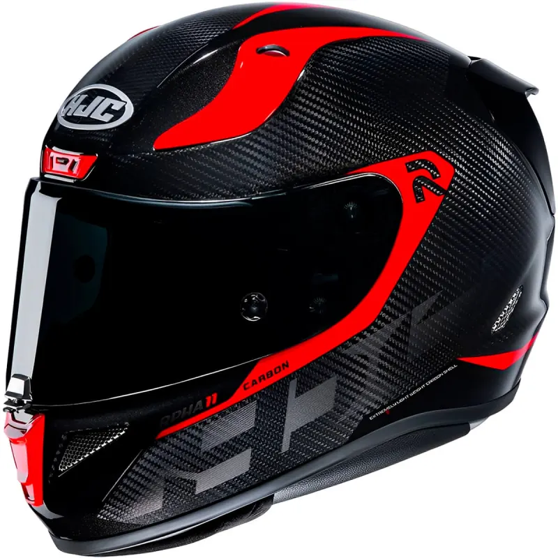 Capacete HJC RPHA 11 Carbon Bleer Preto Vermelho Fechado - 