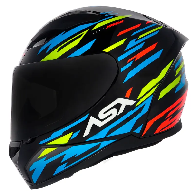 Capacete ASX City Arrow Preto Azul Amarelo Fechado - Preto Azul Amarelo