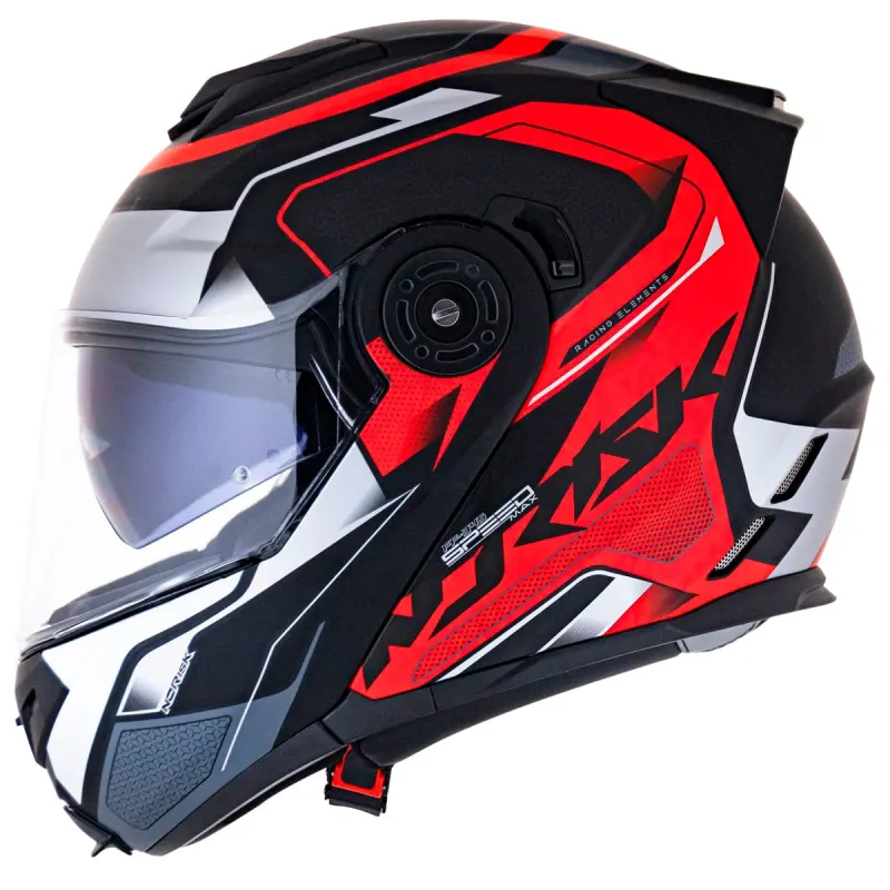Capacete Norisk FF345 Speedmax Fosco Preto Vermelho Prata Articulado/Robocop - Preto Vermelho Prata