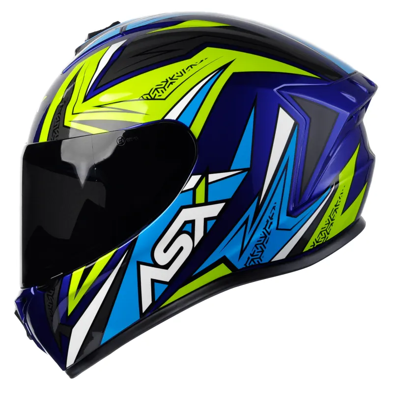 Capacete ASX Draken Vector Azul Amarelo Cinza Fechado - 