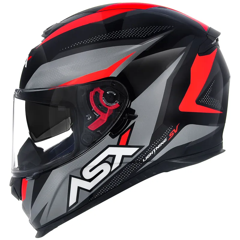 Capacete ASX Eagle Sv Lightning Preto Prata Vermelho Fechado - 