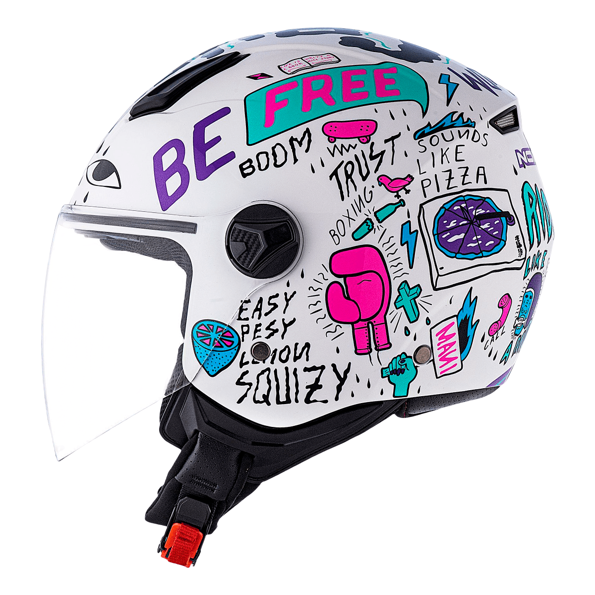 Capacete Norisk Orion Free Branco Roxo Fechado - Branco Roxo